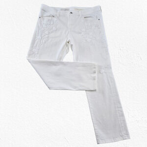 Anthropologie Pilcro Hyphen White Embroidered High Rise Straight Jeans Size 33